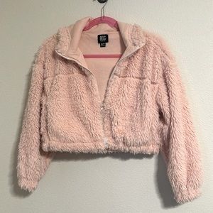 BDG Fuzzy Teddy Faux Fur Light Pink Cropped Coat